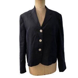 Ralph Lauren Women Three-Button Blazer Jacket Notch Lapel Patch Pockets Blue